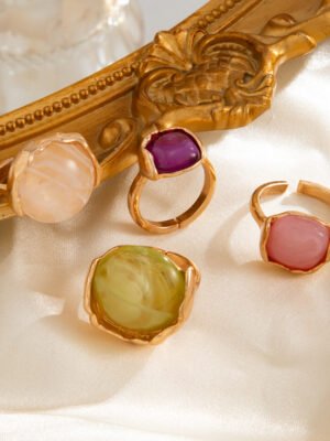 Retro Gold Tone Natural Stone Statement Rings