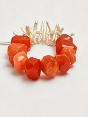 Carnelian Tumbled & Freshwater Stick Pearl Beaded Bracelet