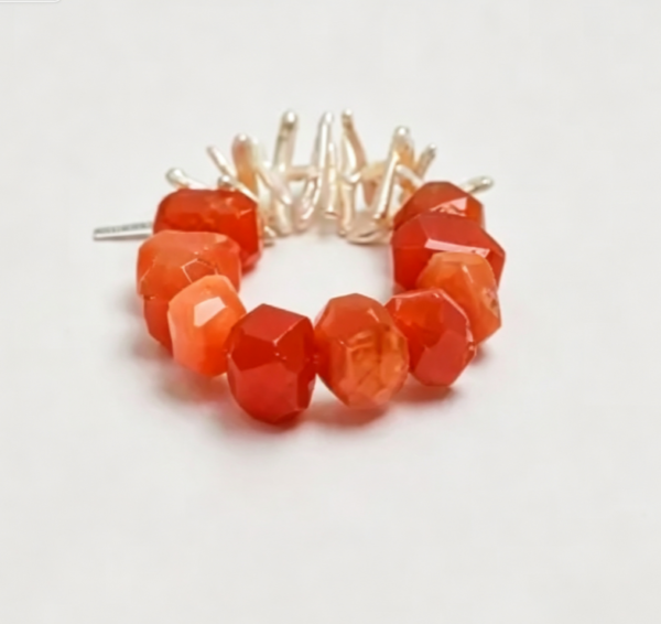 Carnelian Tumbled & Freshwater Stick Pearl Beaded Bracelet