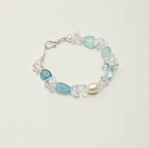 Clear Quartz & Aquamarine Silver Barcelet