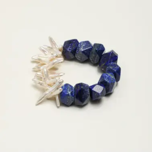 Natural Lapis Lazuli Cream Freshwater Pearl Bracelet