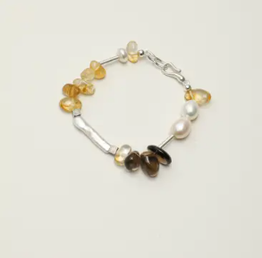 Citrine Smoky Quartz Pearl Silver bracelet