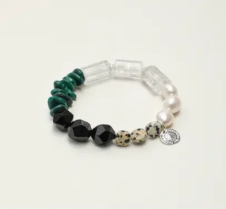 Malachite Black Onyx & Dalmatian Jasper Beaded Bracelet