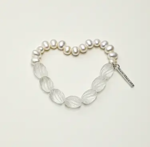 Carved Clear Quartz & Freshwater Pearl Beaded Bracelet