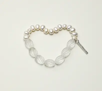 Carved Clear Quartz & Freshwater Pearl Beaded Bracelet